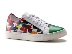 Pantofi sport de piele cu detaliu grafic - Rosu/Alb/Verde
