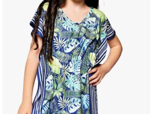 Rochie cu model tropical - Verde/Bleumarin