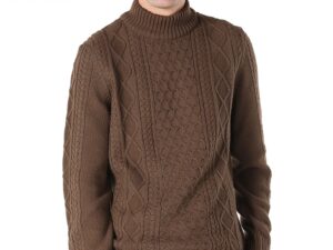 Pulover cu model torsade si guler scurt - Maro