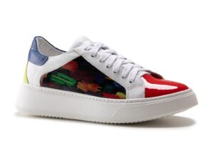 Pantofi sport de piele cu model colorblock - Rosu/Alb/Verde