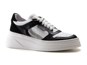 Pantofi sport de piele cu model colorblock - Alb/Negru