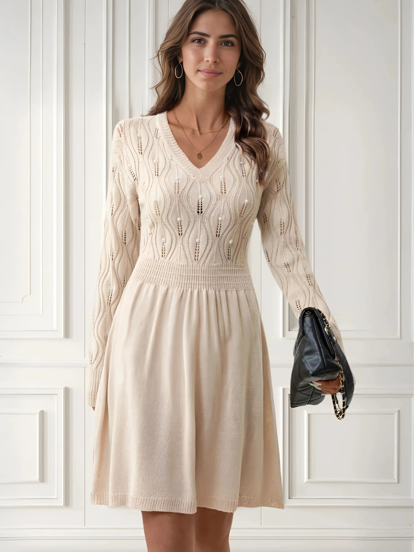 Reducere 66% - Rochie bej eleganta cu detalii c... 1 Rochie bej eleganta cu detalii c...