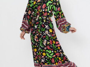 Rochie cu imprimeu marin pe fond negru
