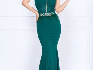 Rochie de nasa Renata verde tip sirena cu broderie si fulgi
