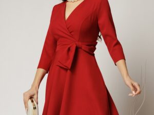 Rochie Dy Fashion bordo cu decolteu petrecut si funda maxi