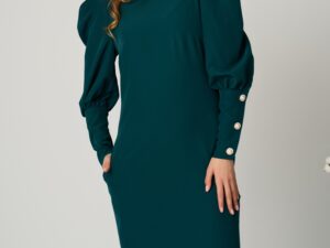 Rochie DY Fashion office din stofa verde cu nasturi pe maneci