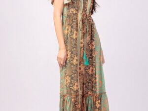 Rochie lunga cu volan si imprimeu floral