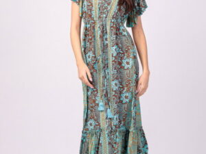 Rochie lunga cu volan si imprimeu floral