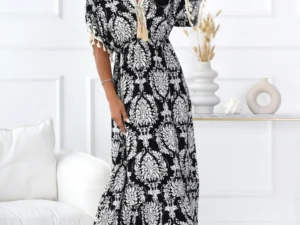 Rochie lunga neagra cu imprimeu ...