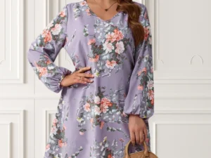 Rochie marime mare mov cu imprim...