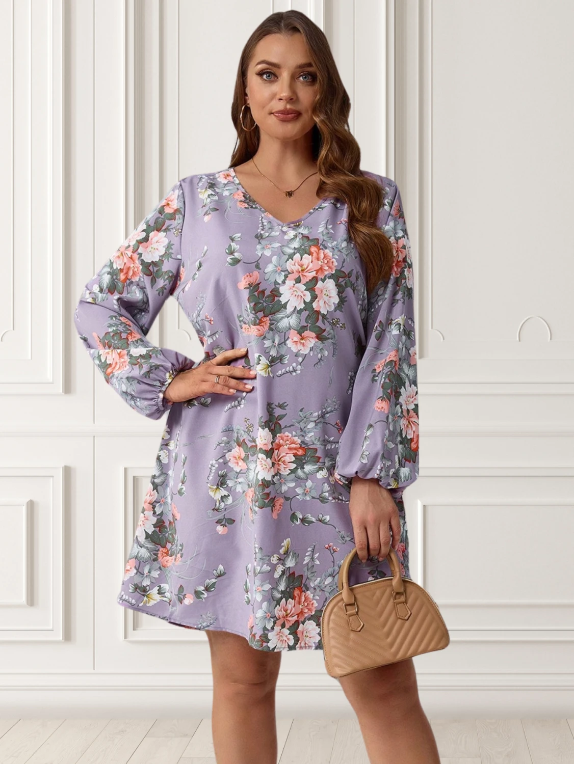 Reducere 69% - Rochie marime mare mov cu imprim... 1 Rochie marime mare mov cu imprim...