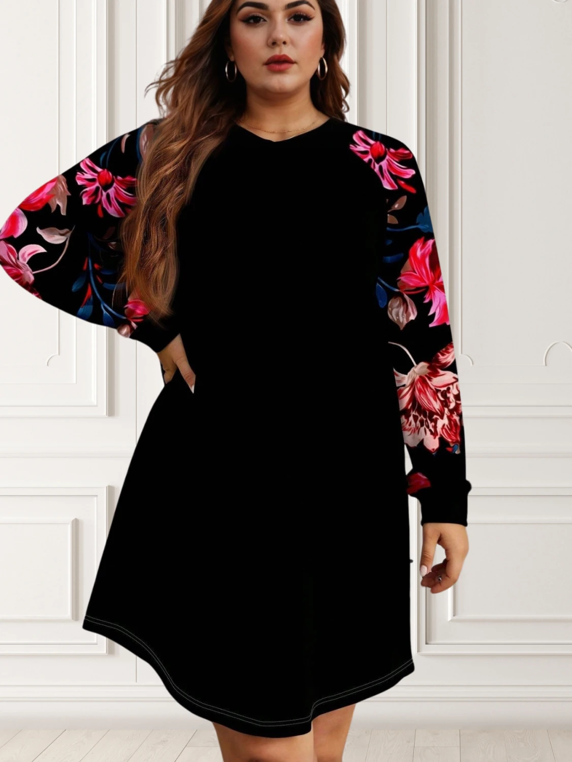 Reducere 67% - Rochie marime mare neagra cu man... 1 Rochie marime mare neagra cu man...