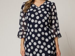 Rochie midi bleumarin cu buline