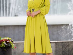 Rochie midi Otilia eleganta olive cu centura in talie