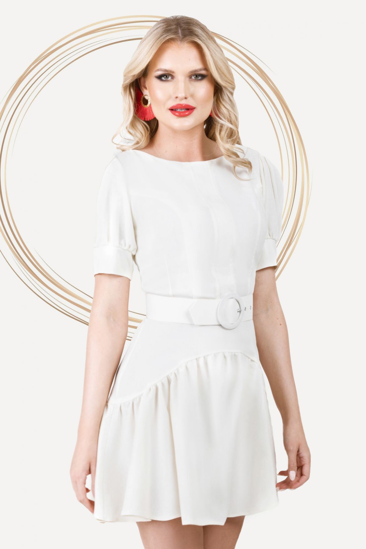 Reducere 30% - Rochie Pretty Girl de vara scurta ecru din in cu volanas 1 Rochie Pretty Girl de vara scurta ecru din in cu volanas