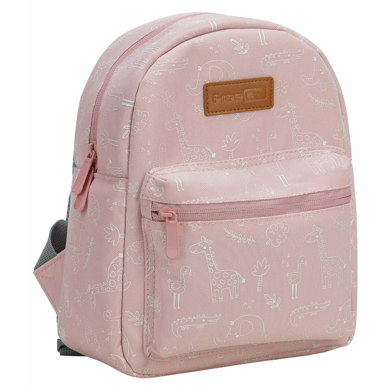 Reducere 55% - Rucsac pentru copii, FreeON, Small animals, Cu doua compartimente, Cu bretele reglabile, Deminsiune 21 x 9 x 27 cm, Dusty Pink 1 Rucsac pentru copii