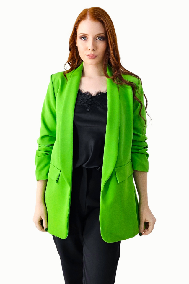 Reducere 32% - Sacou casual Adnana, fara inchidere, cu buzunare decorative, Verde smarald, Marime S/M 1 Sacou casual Adnana