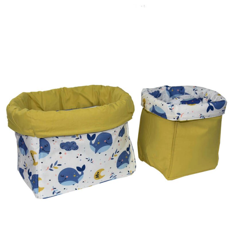 Reducere 47% - Set 2 cosuri depozitare, Bebe Stars, Din bumbac, Whale 1 Set 2 cosuri depozitare