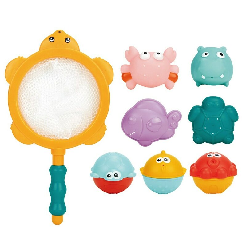 Reducere 49% - Set 8 jucarii de baie, Baby Mix, Include o plasa si 8 animalute vesele si colorate, Cu o gaura prin care puteti pulveriza apa, Inaltime jucarie 4-5 cm, 6 luni+, Multicolor 1 Set 8 jucarii de baie