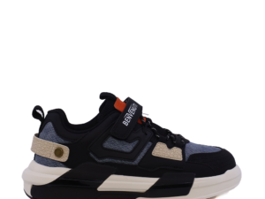 Sneakers baieți Benvenuti negri din piele și  material textil  3791MP023N