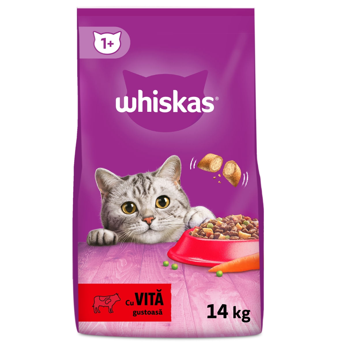 Reducere 36% - WHISKAS Adult, Vită, hrană uscată pisici, 14kg 1 WHISKAS Adult