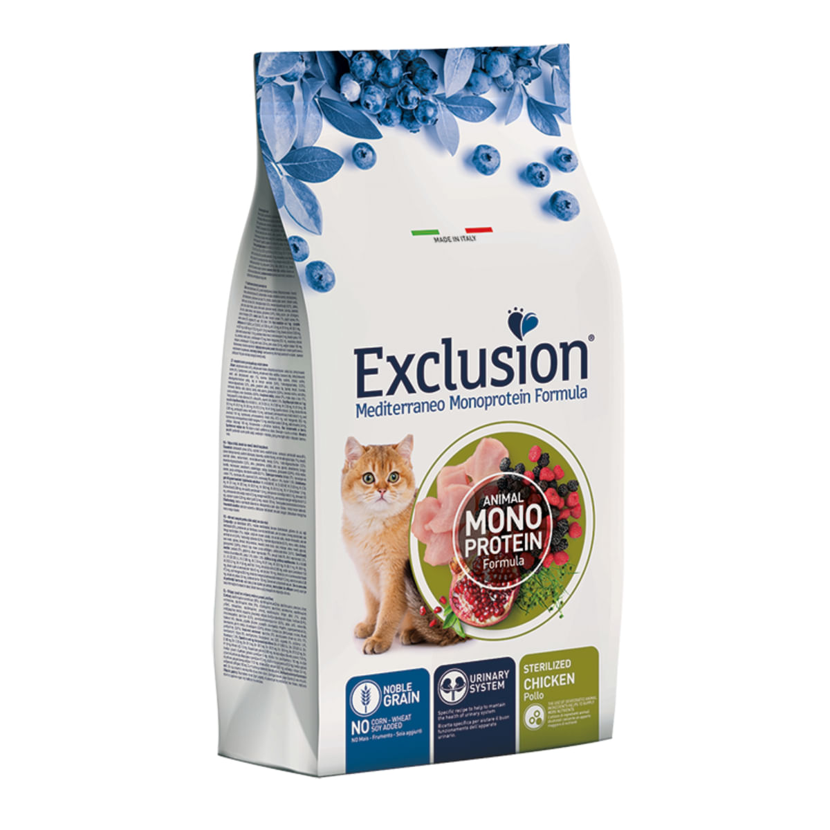 Reducere 35% - EXCLUSION Mediterraneo Monoprotein Formula Sterilised, Pui, hrană uscată monoproteică pisici sterilizate, 12kg 1 EXCLUSION Mediterraneo Monoprotein Formula Sterilised