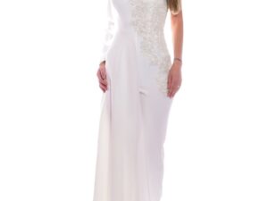 Salopeta de ocazie alba cu broderie si trena
