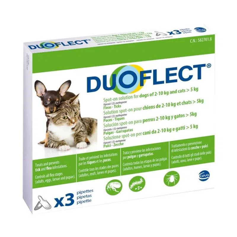 Reducere 51% - Duoflect CAT (>5 kg) and DOG (S), 3 pipete, 2-10 kg 1 Duoflect CAT (>5 kg) and DOG (S)