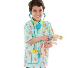 Costum de joaca si rol Asistenta medicala pediatrie – set complet cu papusa nou-nascut