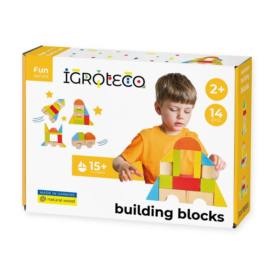 Reducere 20% - Set blocuri de constructie din lemn, Igroteco, 14 piese 1 Set blocuri de constructie din lemn