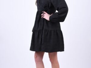 Rochie casual clos cu maneca lunga si cordon la talie