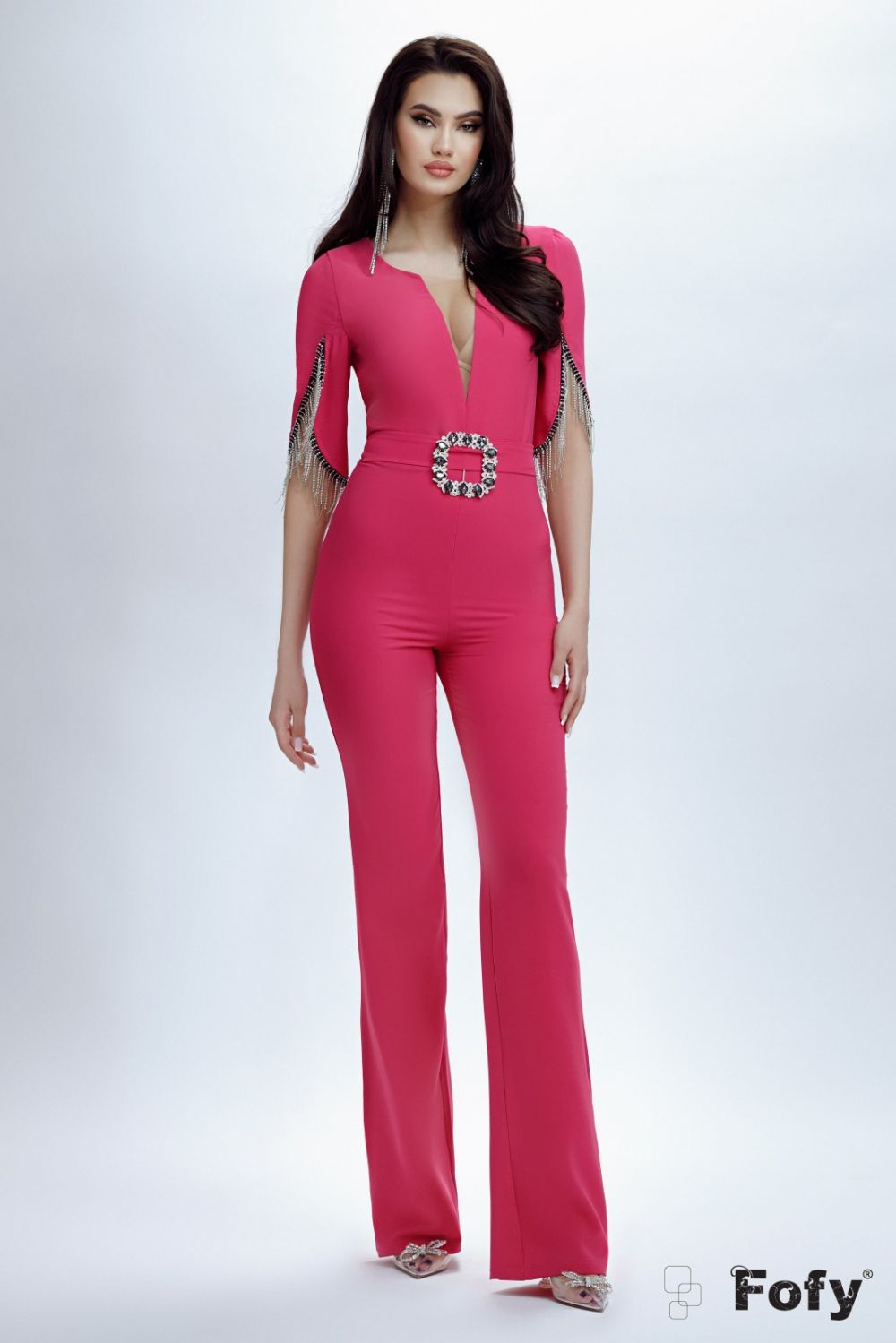 Reducere 10% - Salopeta eleganta cu franjuri si pantalon lung evazat 1 Salopeta eleganta cu franjuri si pantalon lung evazat