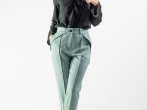 Pantaloni Moze drepti cu buzunare laterale de culoare vernil
