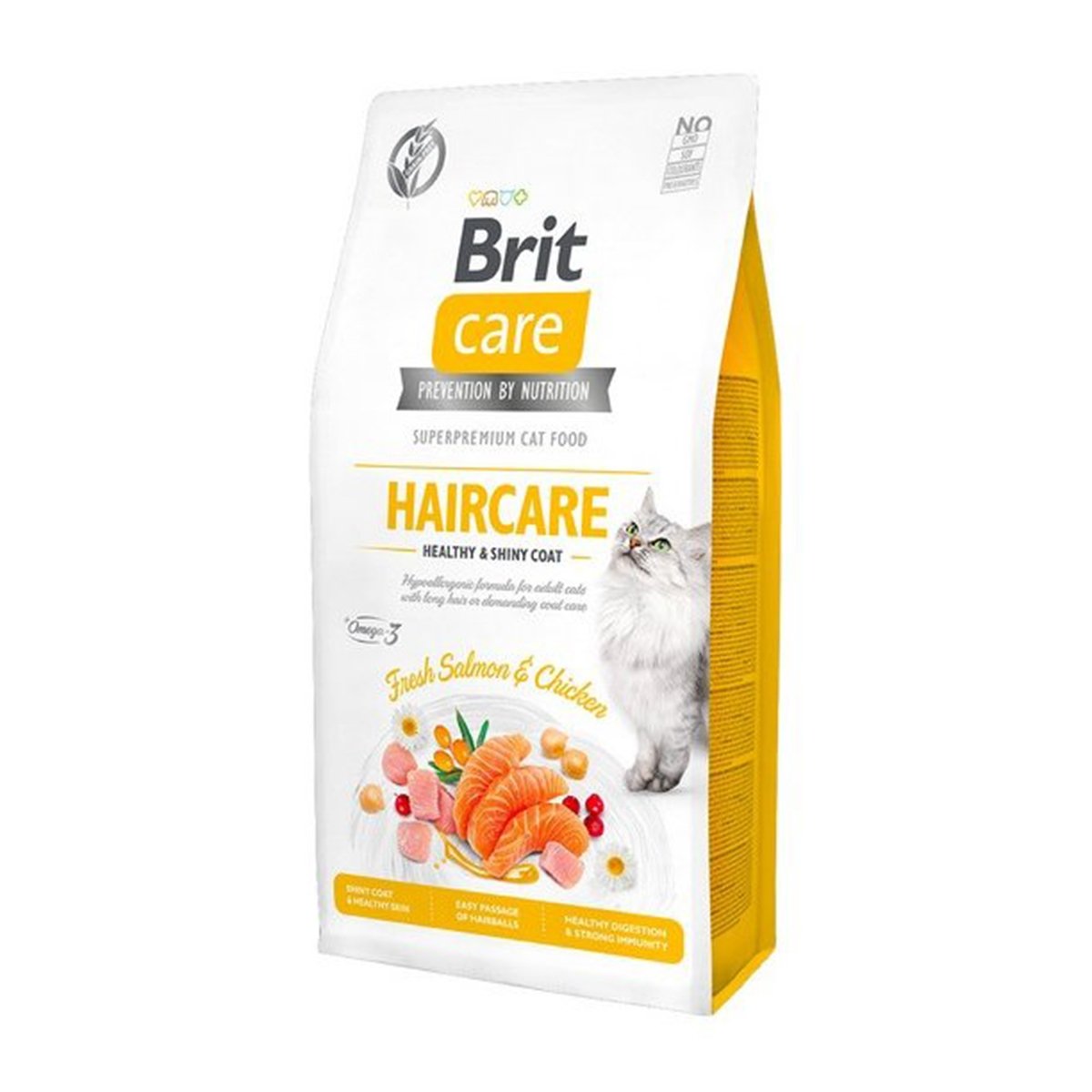 Reducere 21% - BRIT Care Haircare Healthy & Shiny Coat, Somon și Pui, hrană uscată fără cereale pisici, piele și blană, 7kg 2 Somon și Pui