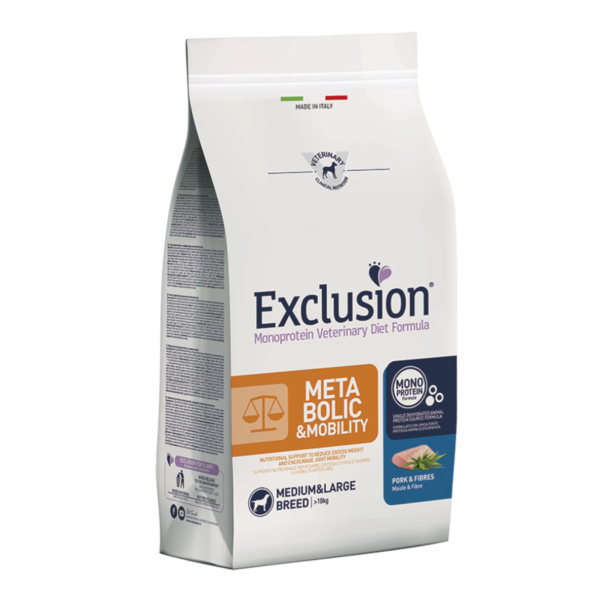 Reducere 30% - EXCLUSION Monoprotein VD Metabolic&Mobility Medium/Large, M-XL, Porc și Fibre, dietă veterinară, hrană uscată câini, obezitate, sistem articular, 12kg 2 M-XL