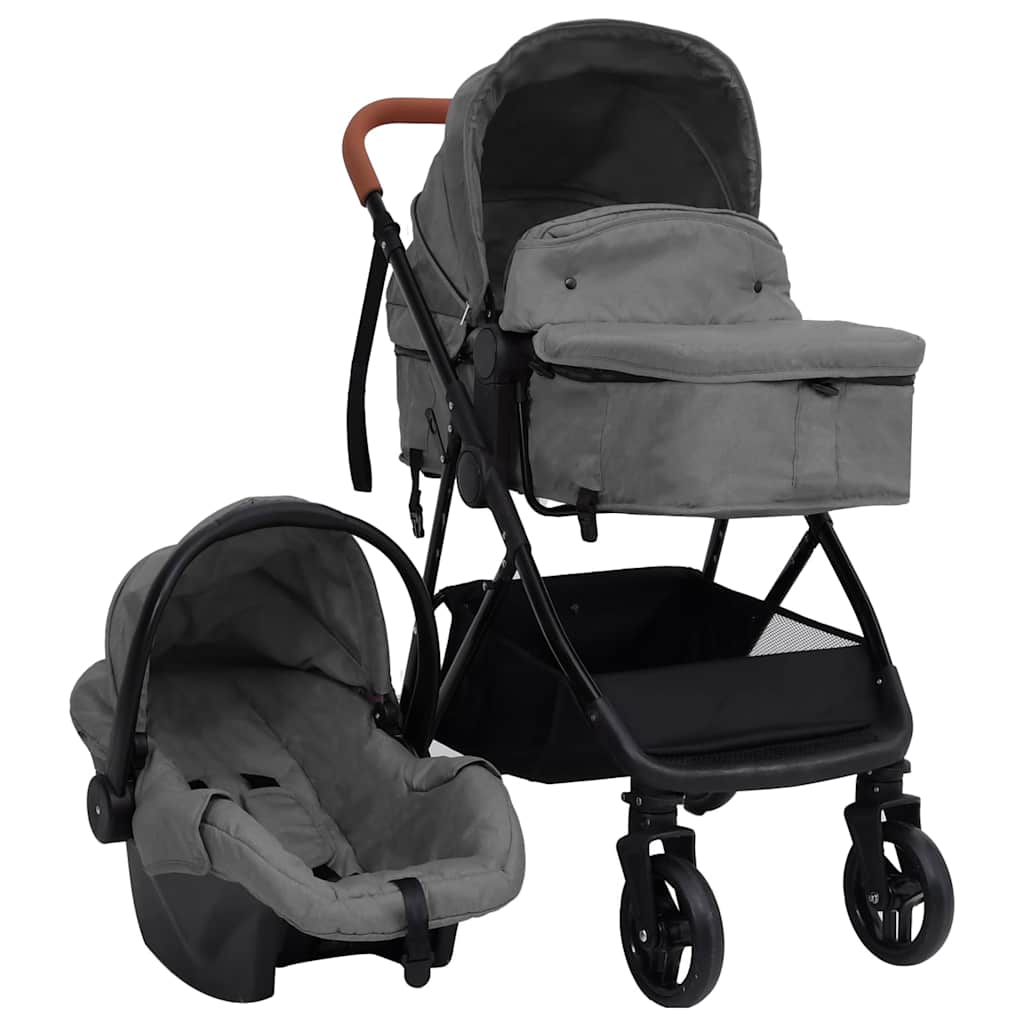 Reducere 54% - Gossi carucior pentru copii 3-in-1, gri deschis si negru, otel 1 Gossi carucior pentru copii 3-in-1
