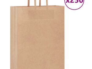 Gossi pungi de hartie 250 buc cu manere maro 32x12x42 cm