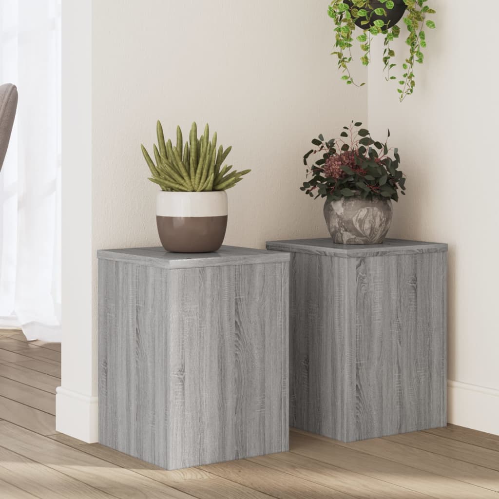 Reducere 76% - Gossi suporturi de plante 2 buc. gri sonoma 25x25x35cm lemn prelucrat 1 Gossi suporturi de plante 2 buc. gri sonoma 25x25x35cm lemn prelucrat
