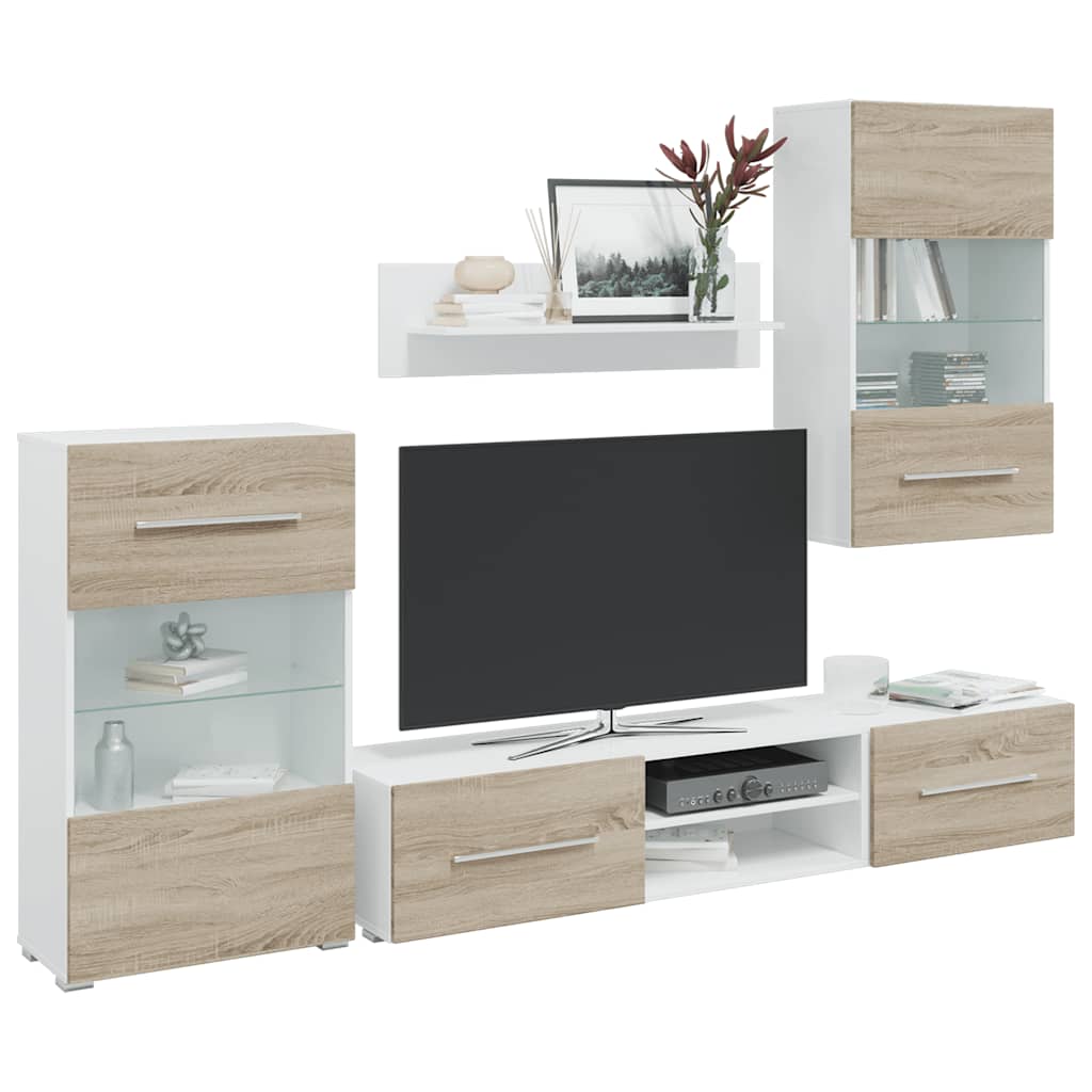 Reducere 78% - Gossi unitati tv 5 piese cu iluminare led lemn de lemn stejar sonoma 1 Gossi unitati tv 5 piese cu iluminare led lemn de lemn stejar sonoma