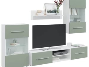Gossi unitati tv 5 piese cu iluminare led lemn prelucrat verde maslin