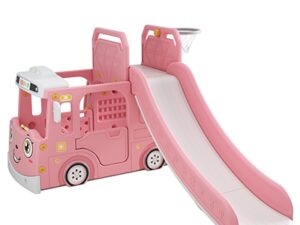 Spatiu de joaca 3 in 1 pentru copii Nichiduta Garden Happy Bus Pink cu tobogan