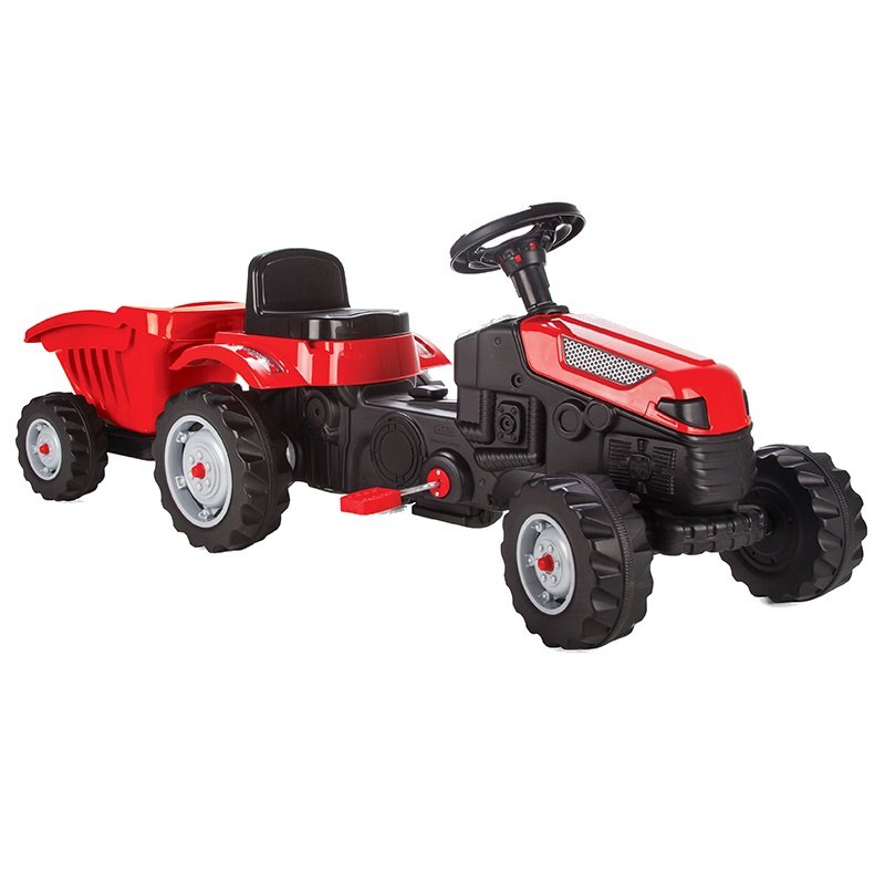 Reducere 53% - Tractor cu remorca pentru copii Pilsan Active Red, transmisie pe lant, volan cu claxon, scaun reglabil, spatar, de la 3 ani pana la 50 kg, dimensiune 143x48x51 cm 1 Tractor cu remorca pentru copii Pilsan Active Red