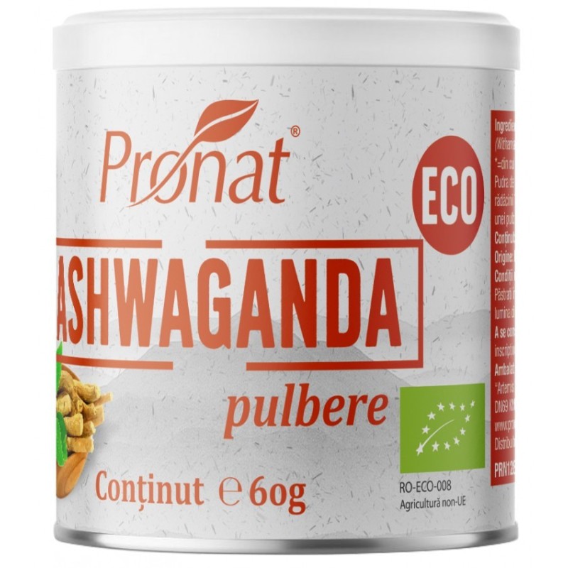 Reducere 14% - Ashwaganda Bio Pulbere, 60 g, Pronat 1 Ashwaganda Bio Pulbere