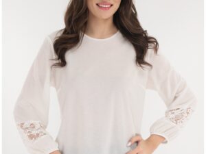 Bluza alba eleganta cu dantela decorativa la maneci