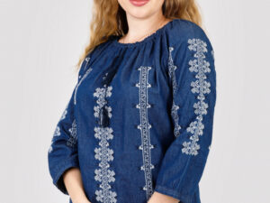 Bluza albastra cu motiv geometric alb Astrid