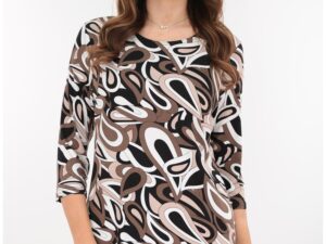 Bluza din vascoza cu imprimeu abstract bej-negru