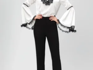 Bluza alba eleganta din vascoza cu umeri goi si maneci clopot