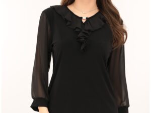 Bluza eleganta neagra cu volanase la decolteu