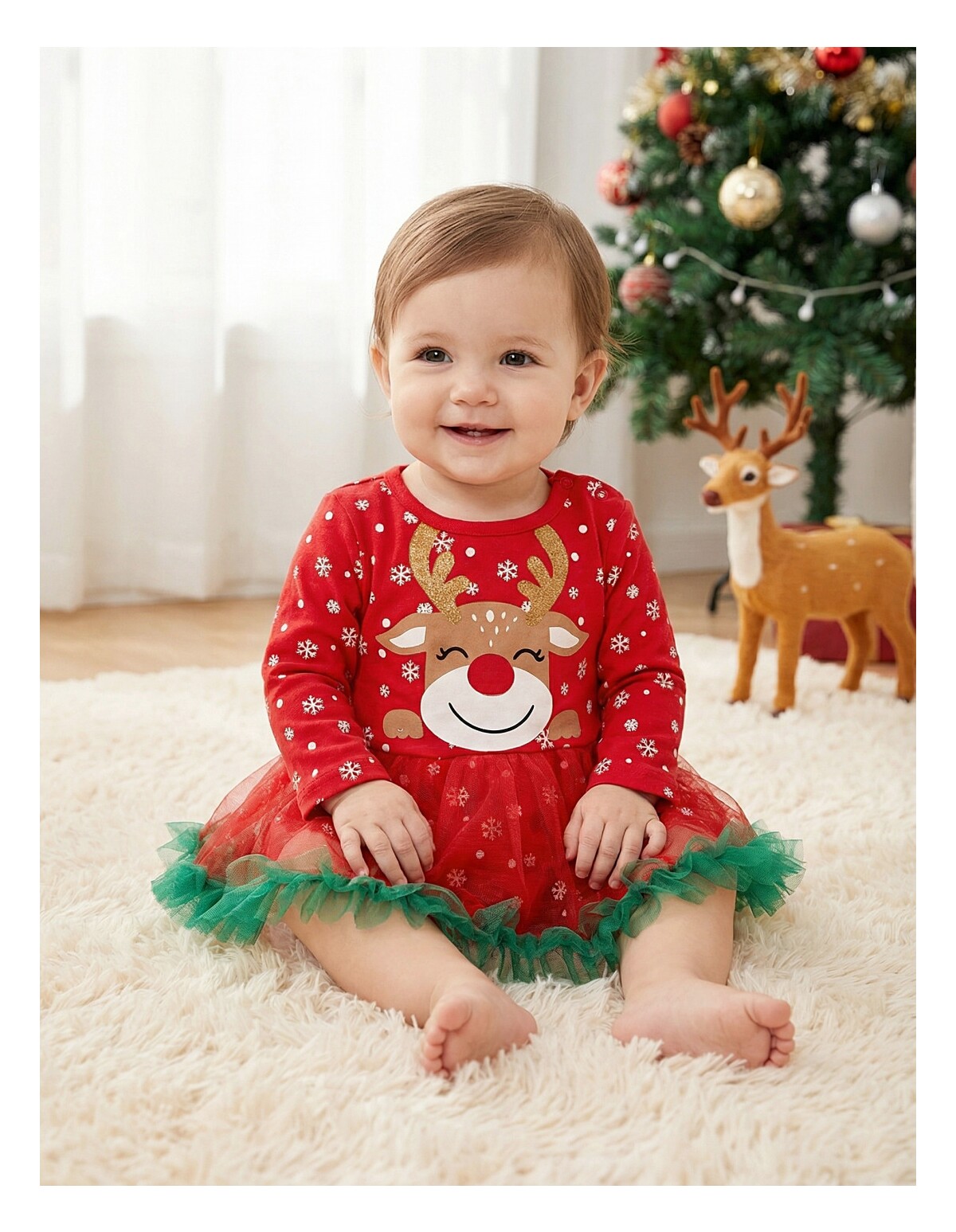 Reducere 25% - Body stil rochita Craciun Girl Ren rosu 1 Body stil rochita Craciun Girl Ren rosu