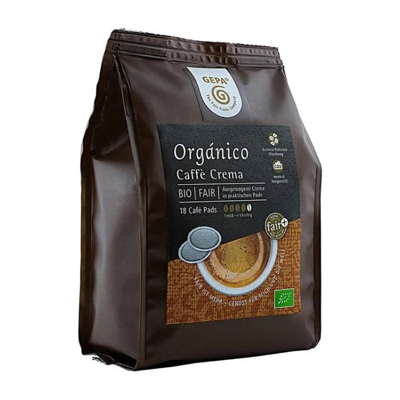 Reducere 14% - Cafea Bio Organico Caffe Crema, 18 Paduri x 7 g, 126 g, Gepa 1 Cafea Bio Organico Caffe Crema